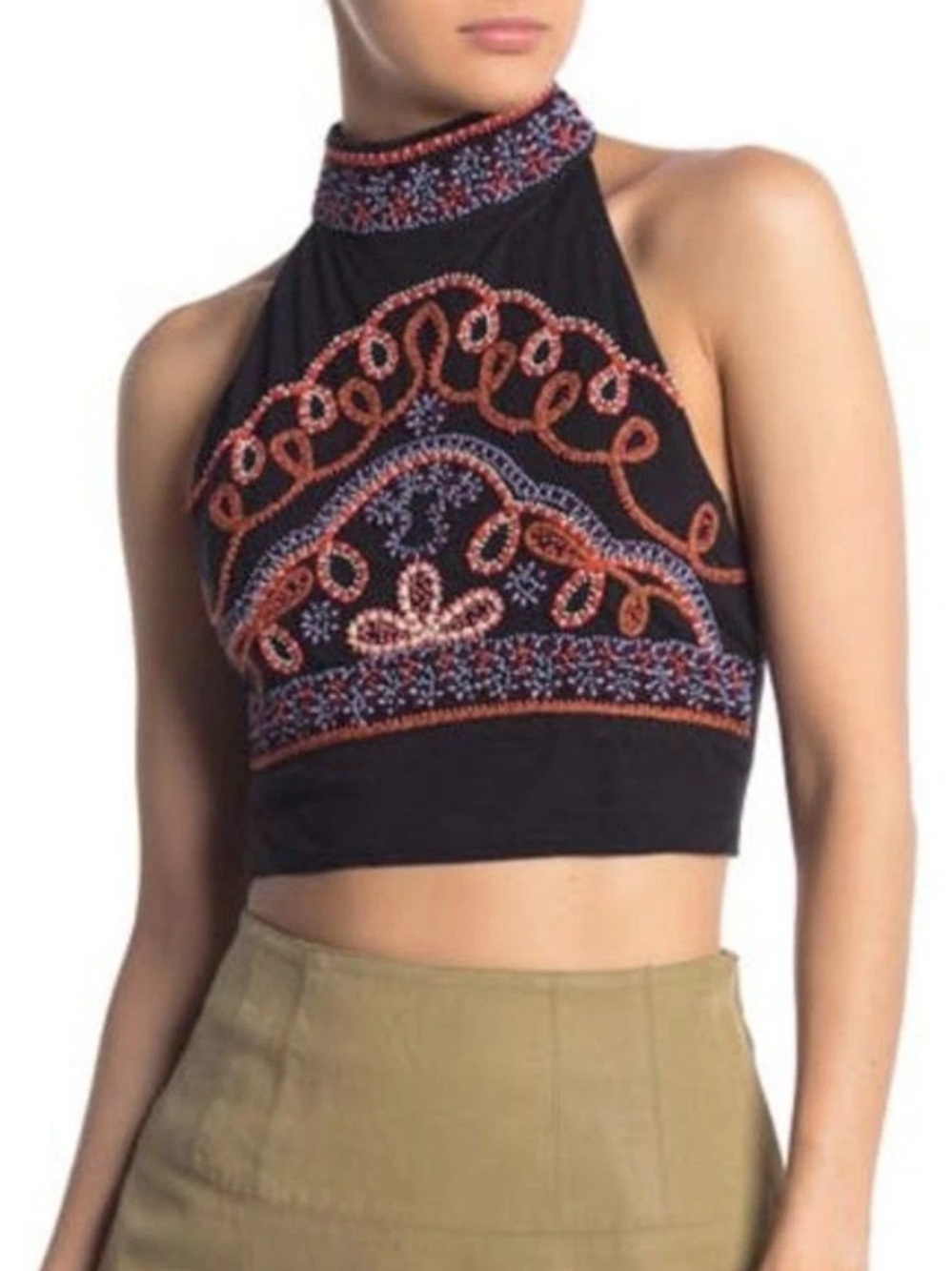 Free People Goa Beaded Embroidered Halter Top size Large